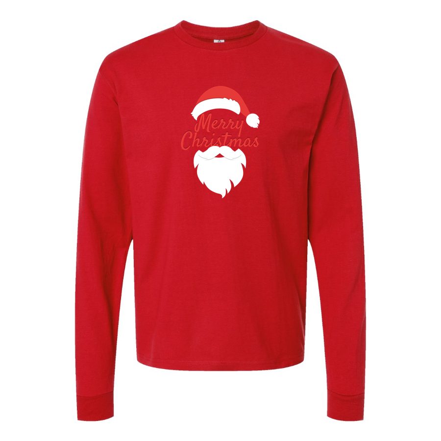 Men's merry-christmas-icon-and-santa-claus-free-png-1 Long sleeves Cotton Blend T-Shirt - Red