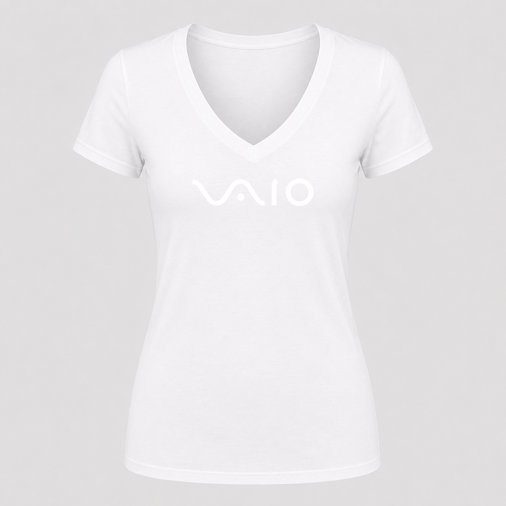 Women's Sony VAIO White Design V Neck T-Shirt in white