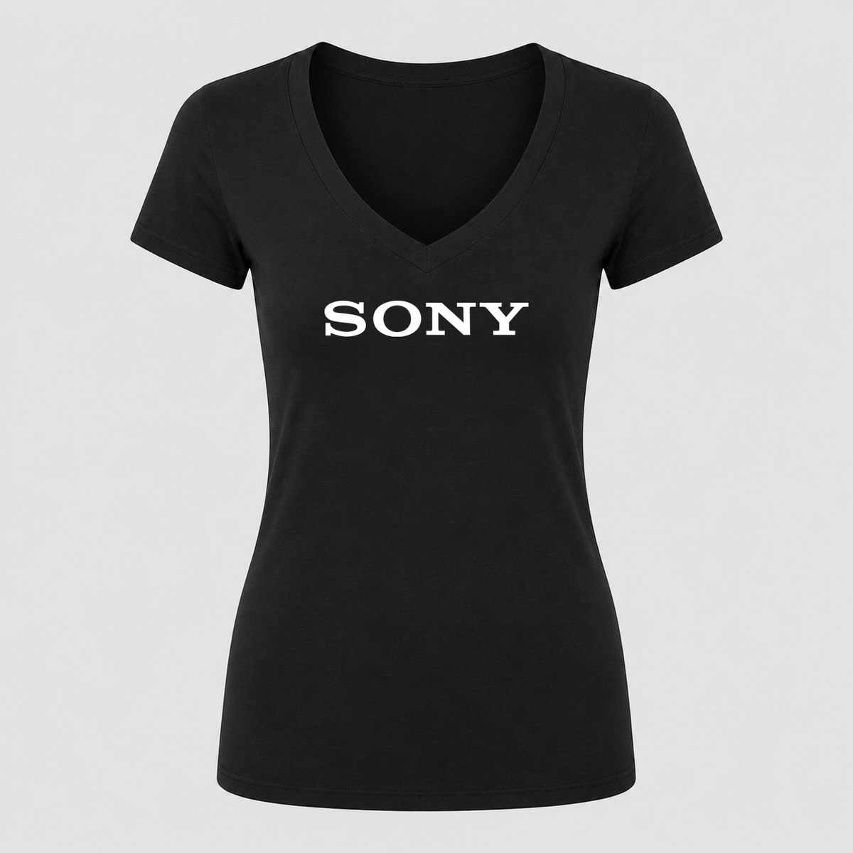 Women's Sony White Design V Neck T-Shirt in black