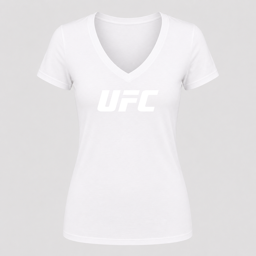 Women's UFC White Design V Neck T-Shirt in white
