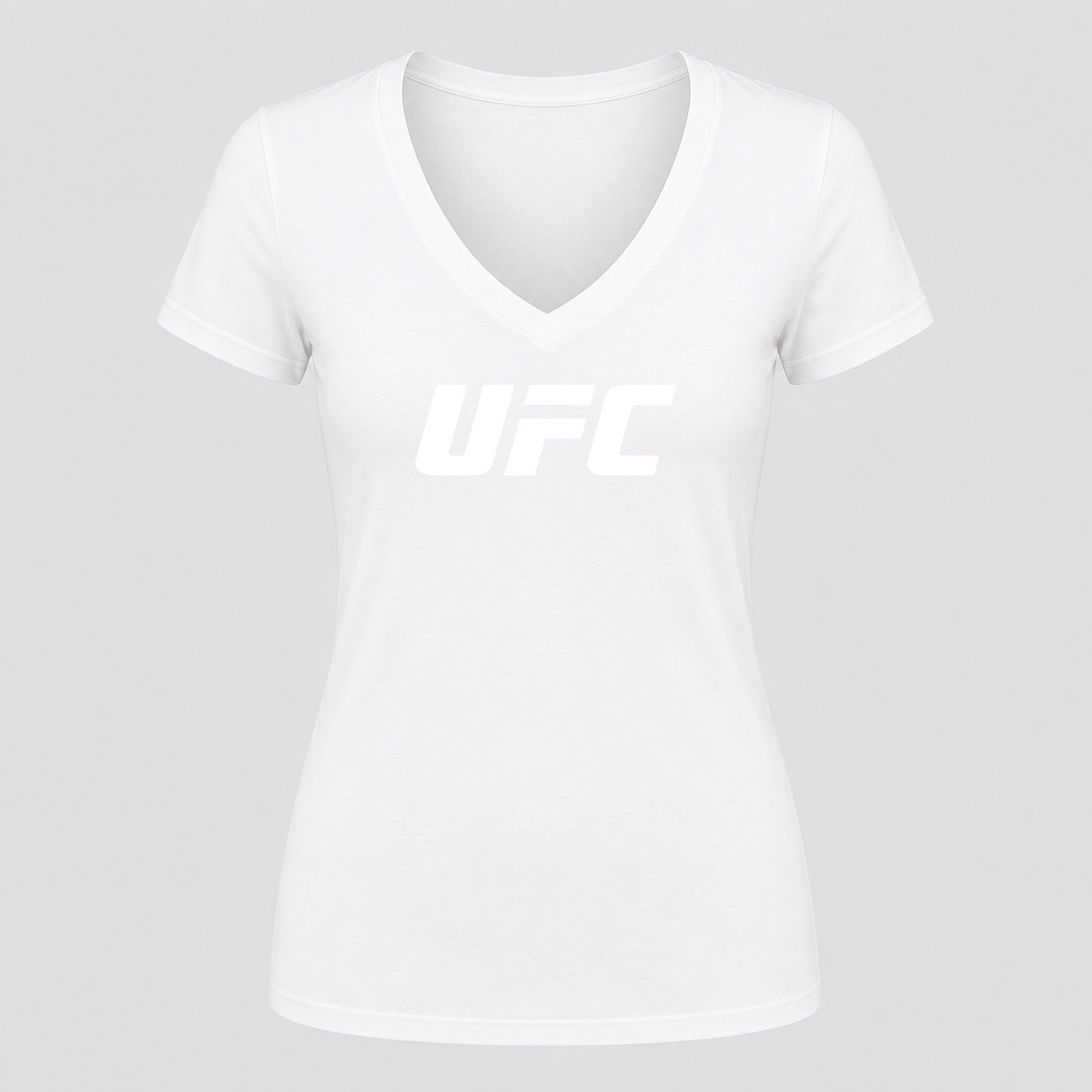 Women's UFC White Design V Neck T-Shirt in white