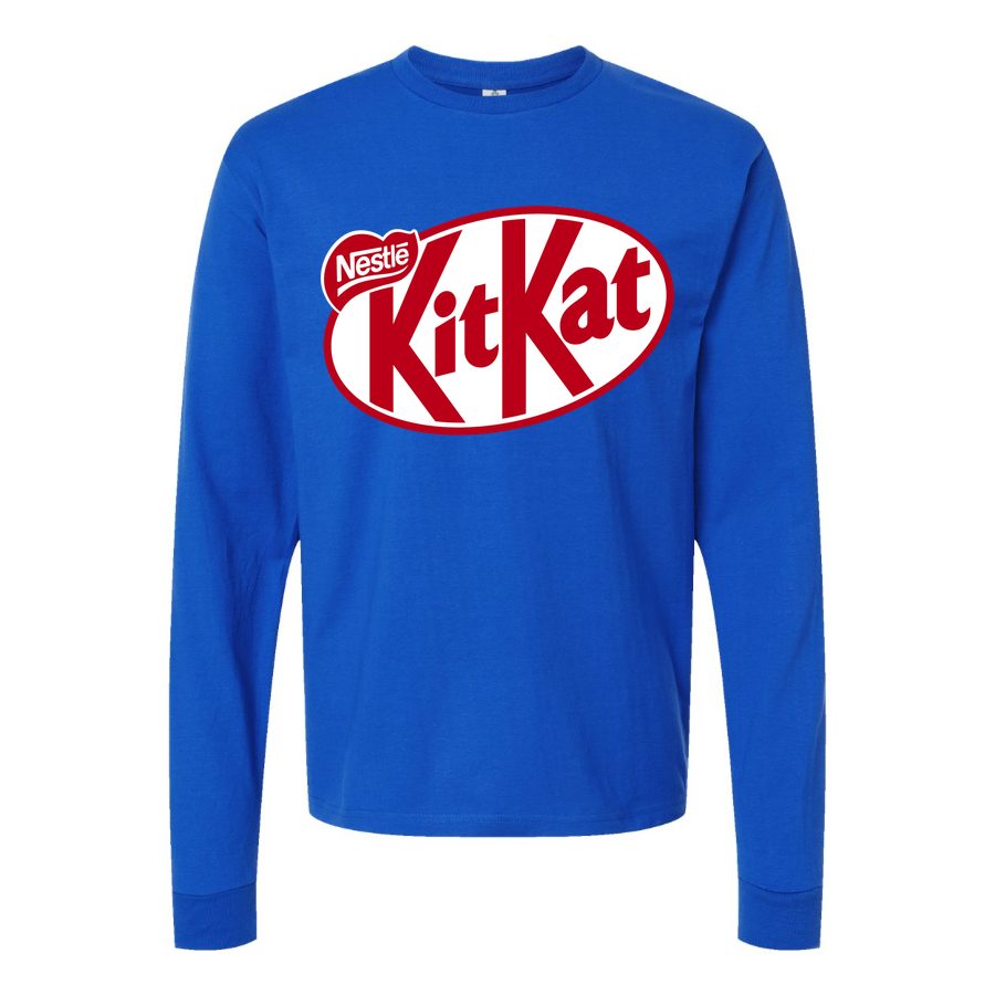 Men's Kit-Kat-Logo-food-1536x864 Long sleeves Cotton Blend T-Shirt - Blue