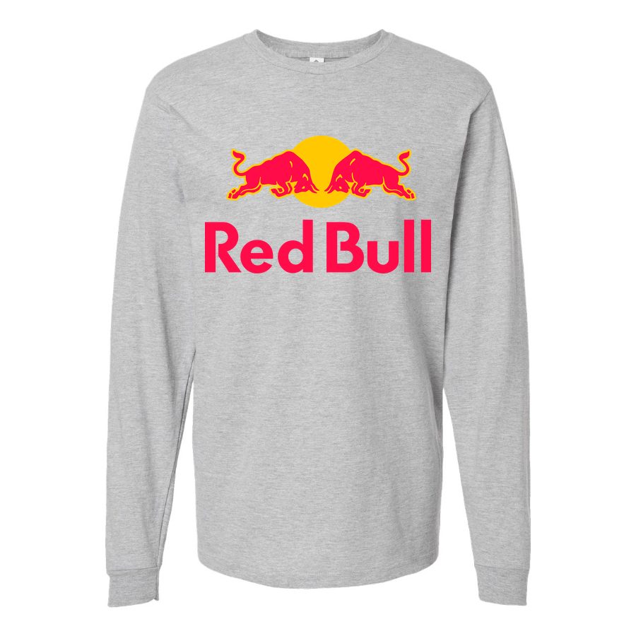Men's Red-Bull-logo Long sleeves Cotton Blend T-Shirt - Gray