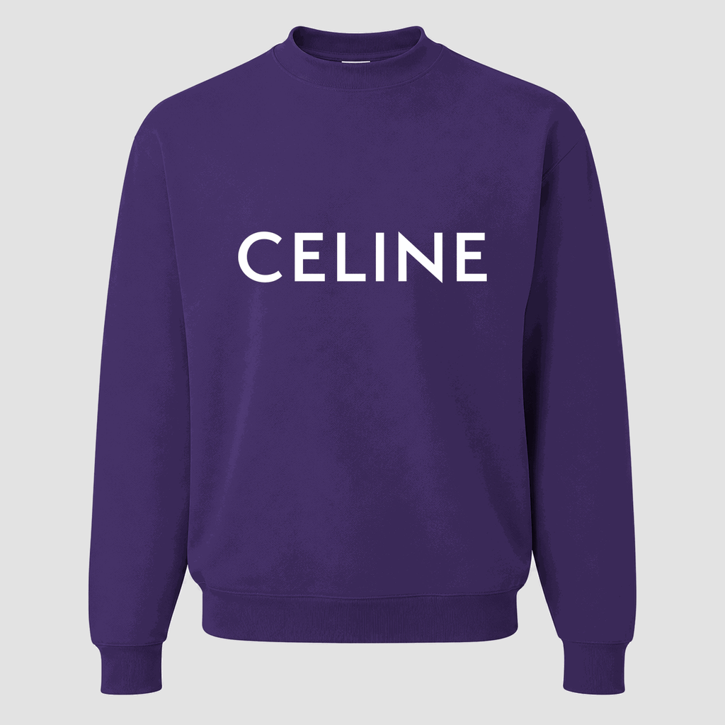 Men's Celine White Logo Crewneck Sweatshirt - Purple