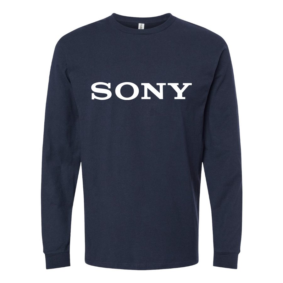 Men's Sony White Logo Long sleeves Cotton Blend T-Shirt - Navy