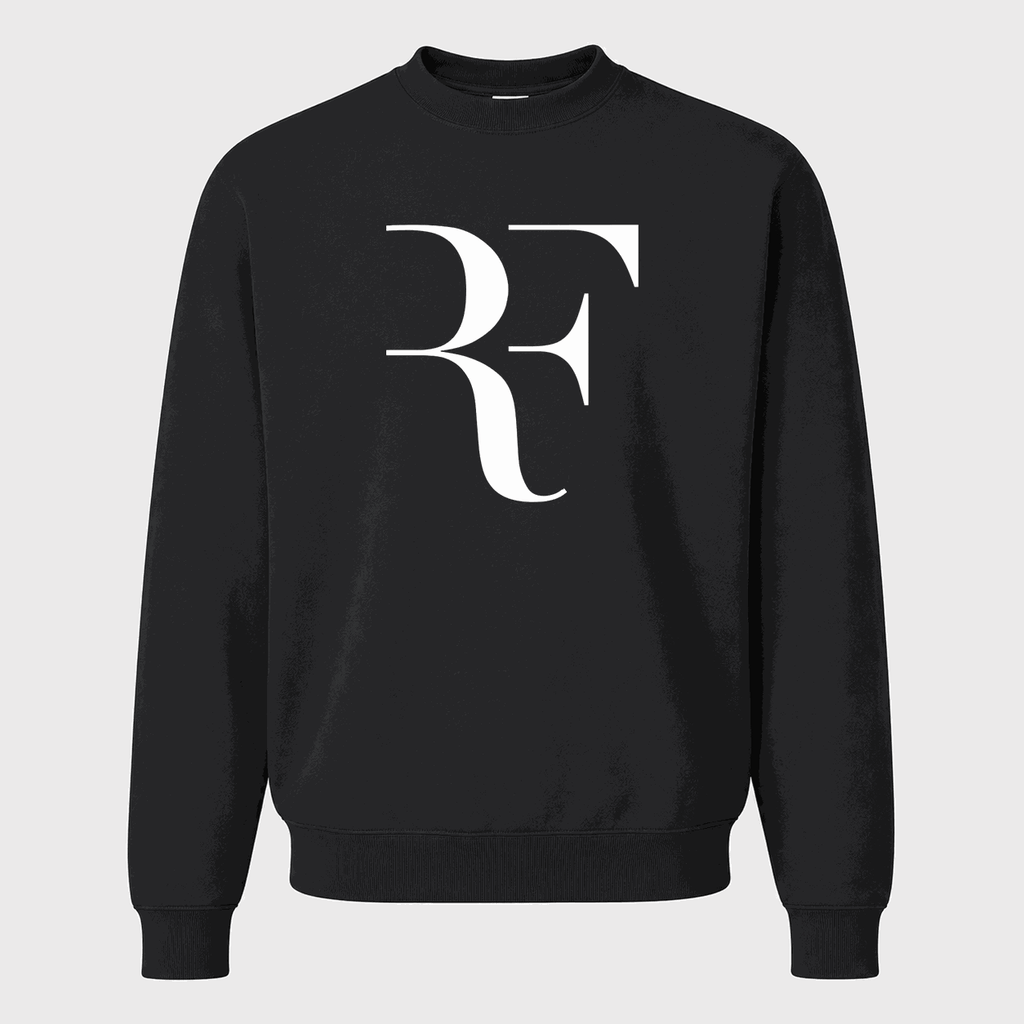 Men's Roger Federer White Logo Crewneck Sweatshirt - Black