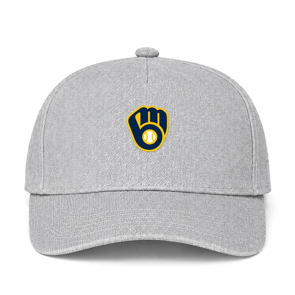 Milwaukee Brewers MLB Logo Gray Dad Baseball Cap Hat