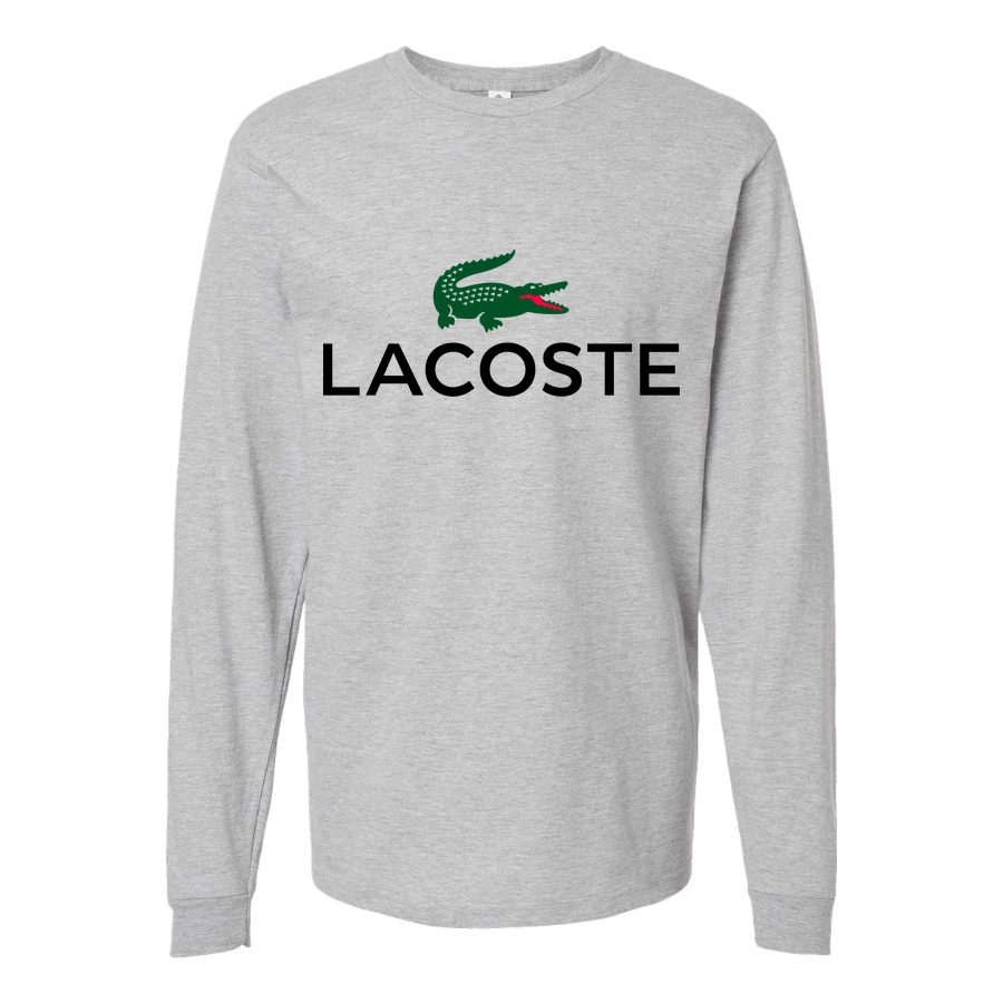 Men's Lacoste-logo-1536x864 Long sleeves Cotton Blend T-Shirt - Gray