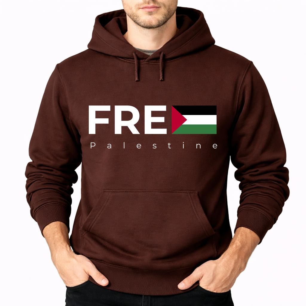 Men's Palestine White Pullover Hoodie - Brown