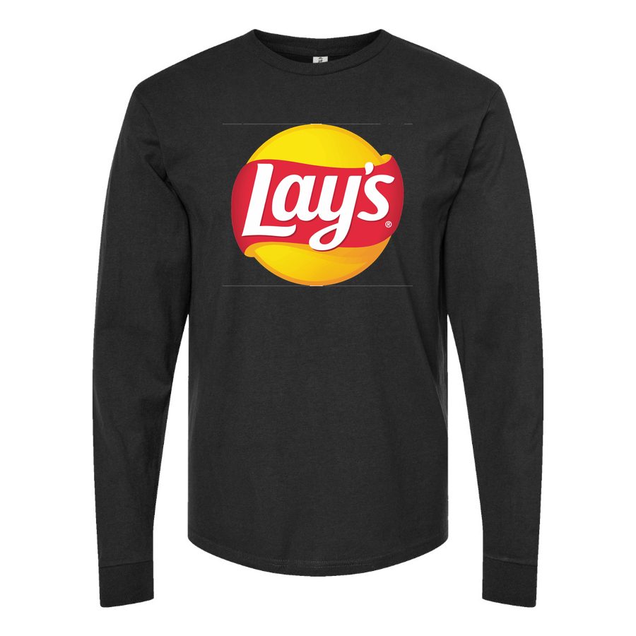 Men's Lays-Logo-food Long sleeves Cotton Blend T-Shirt - Black