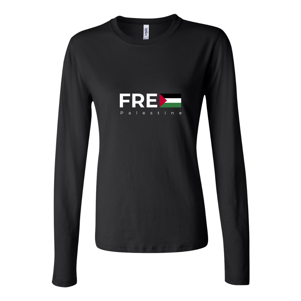 Women's Free Palestine white Long Sleeve T-Shirt - Black