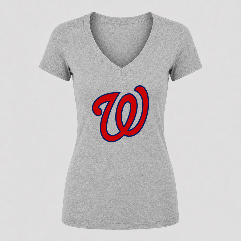 Women's Washington Nationals V Neck T-Shirt in gray