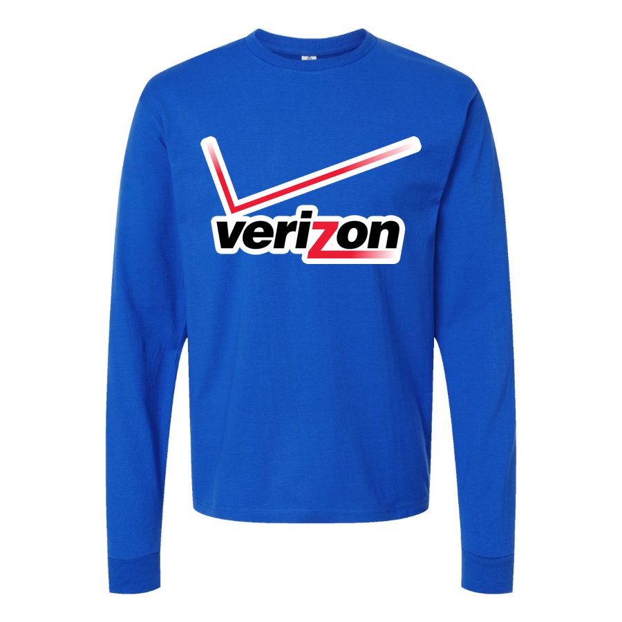 Men's Verizon Wireless Logo Long sleeves Cotton Blend T-Shirt - Blue