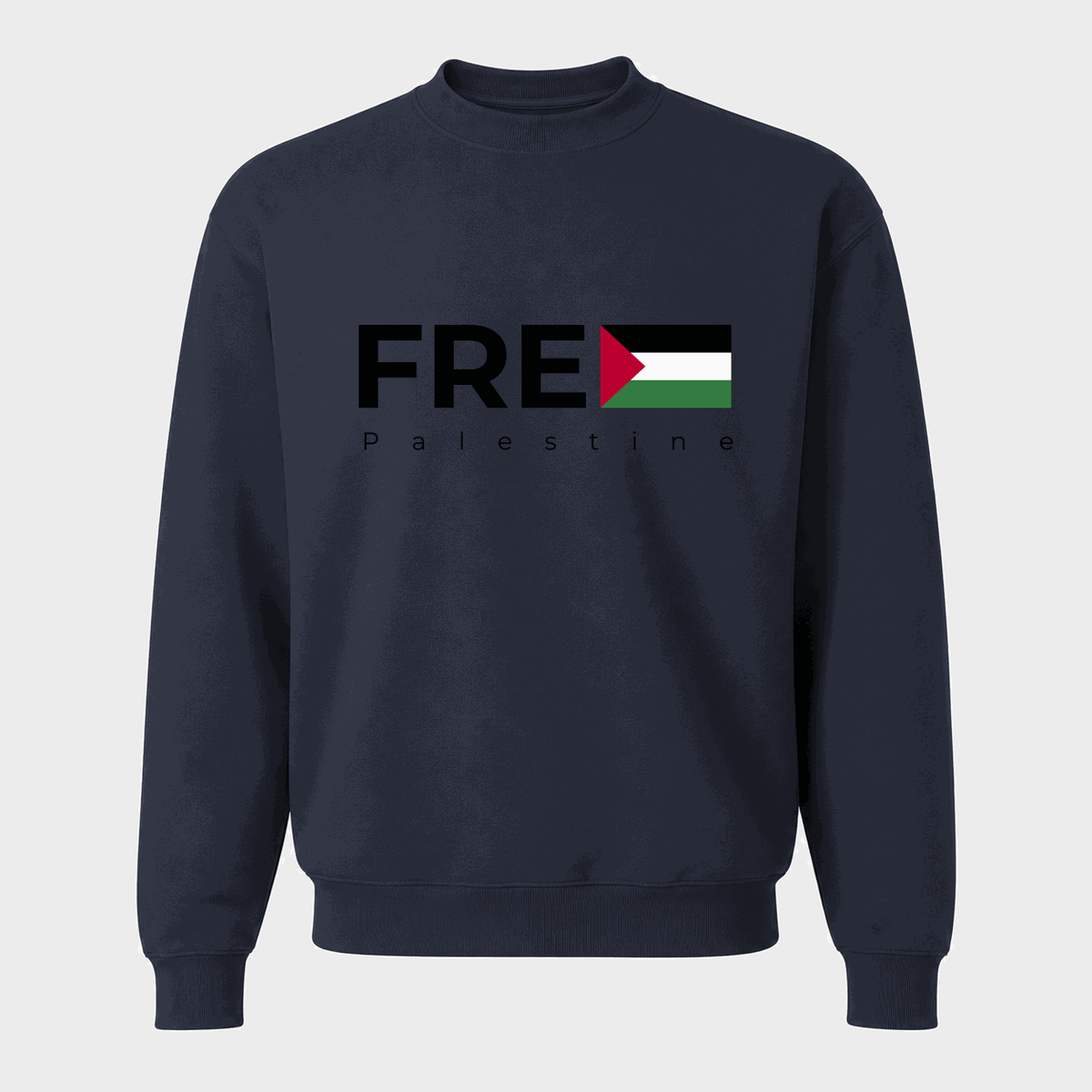 Men's Free Palestine Black Logo Crewneck Sweatshirt - Navy