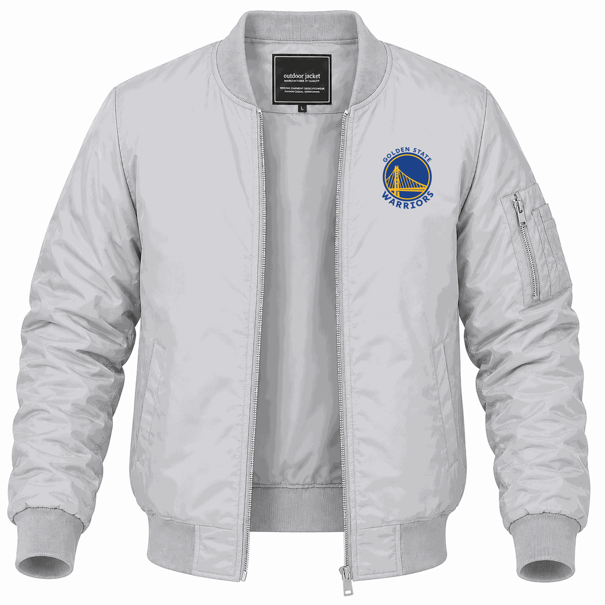 Men's Golden State Warriors logo Blue Lightweight Bomber Jacket - Gray
