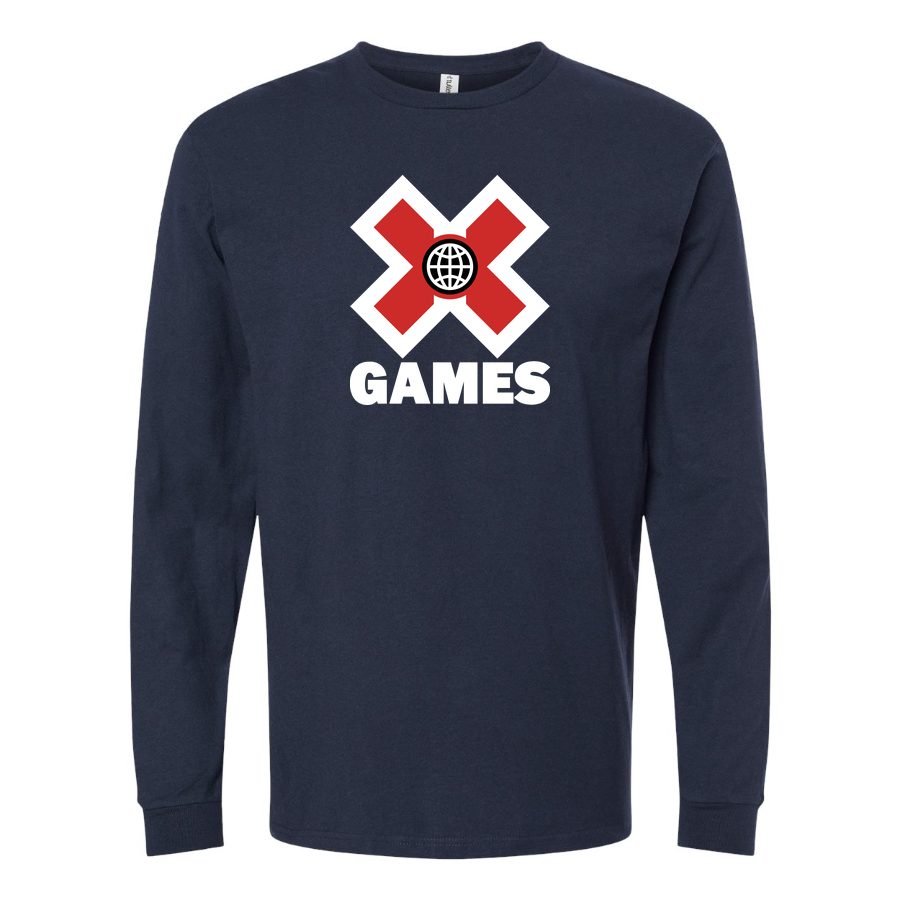 Men's X Games logo.white Long sleeves Cotton Blend T-Shirt - Navy