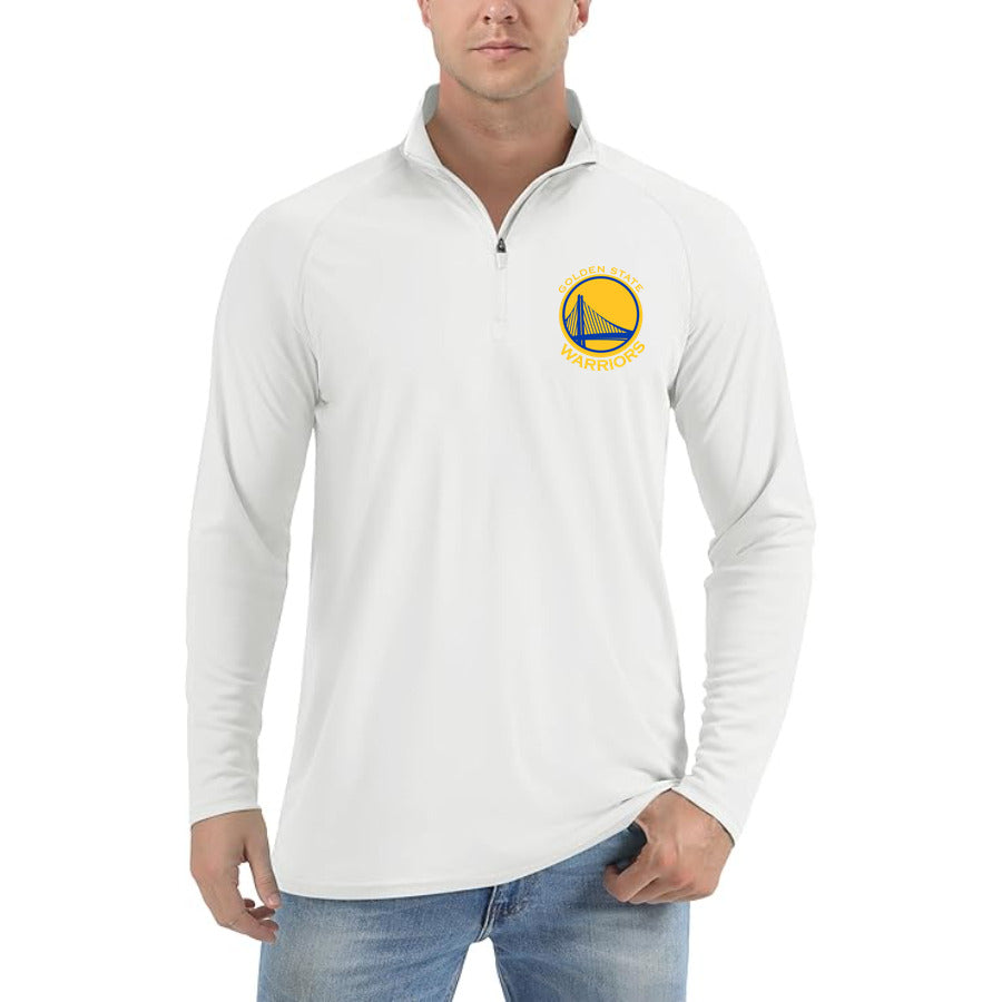 Golden states warrior yellow quarter-zip athletic shirt in White