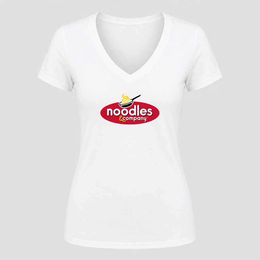 Women's Noodles & Company V Neck T-Shirt in white
