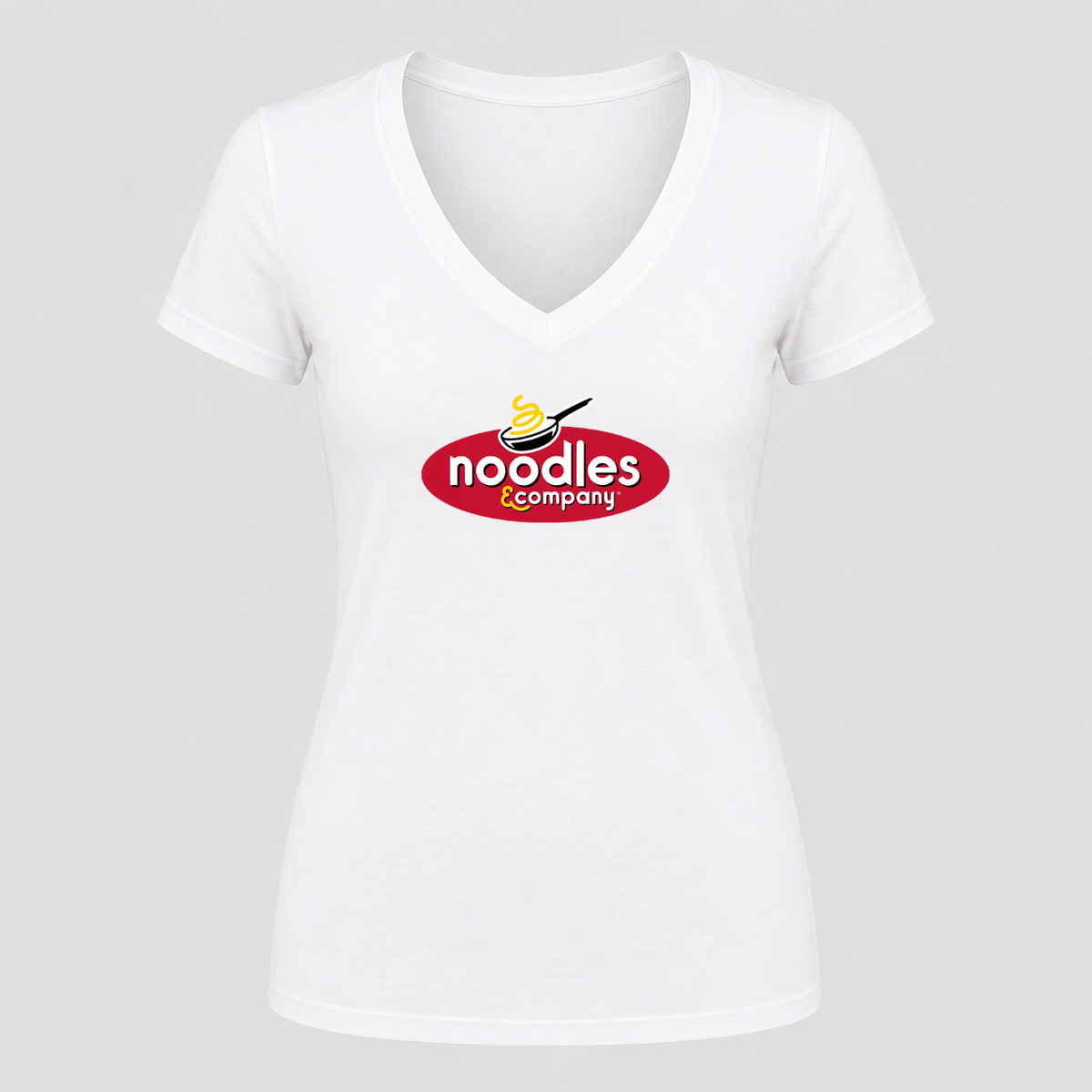 Women's Noodles & Company V Neck T-Shirt in white