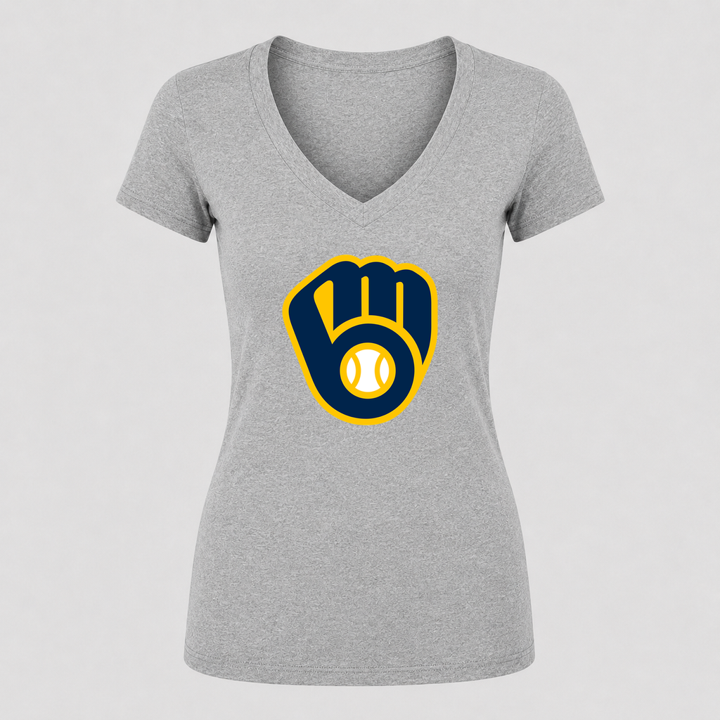 Women's Milwaukee Brewers V Neck T-Shirt in gray