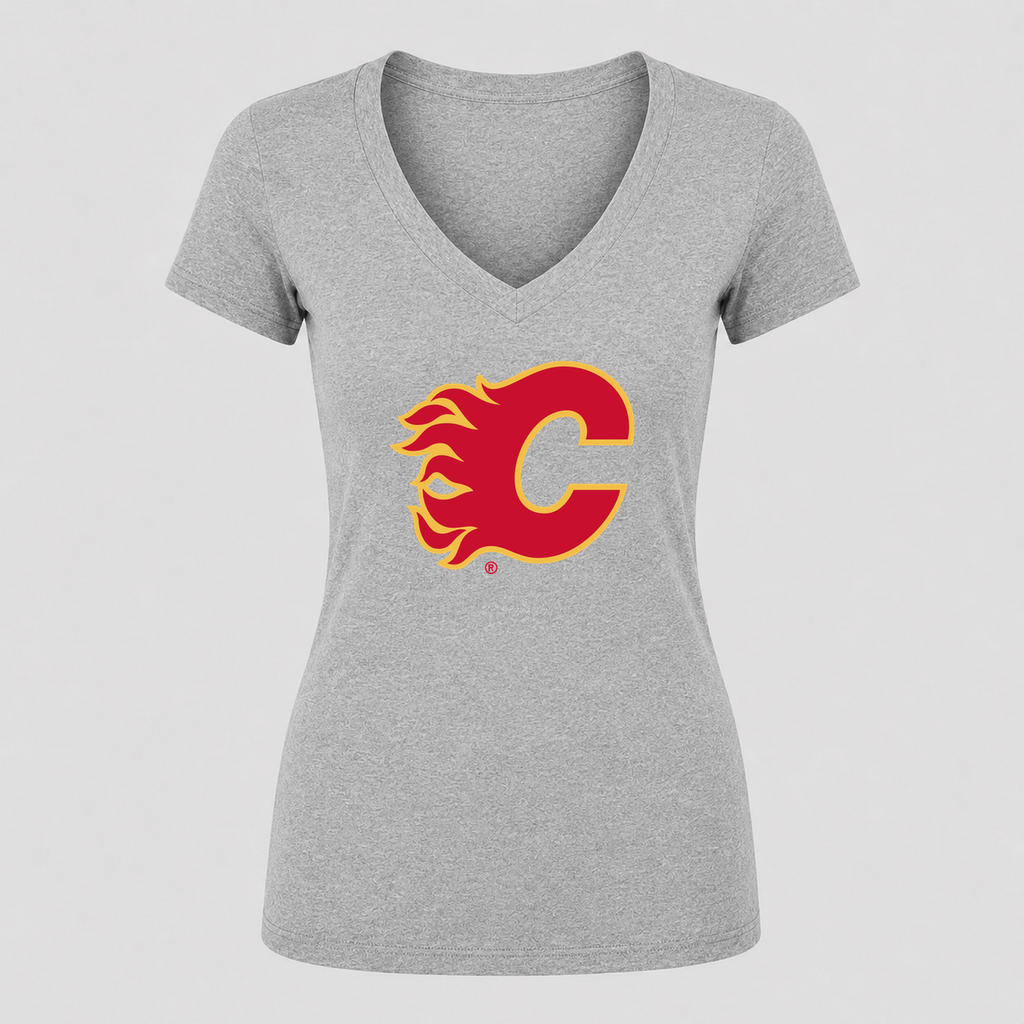 Women's Calgary Flames V Neck T-Shirt in gray