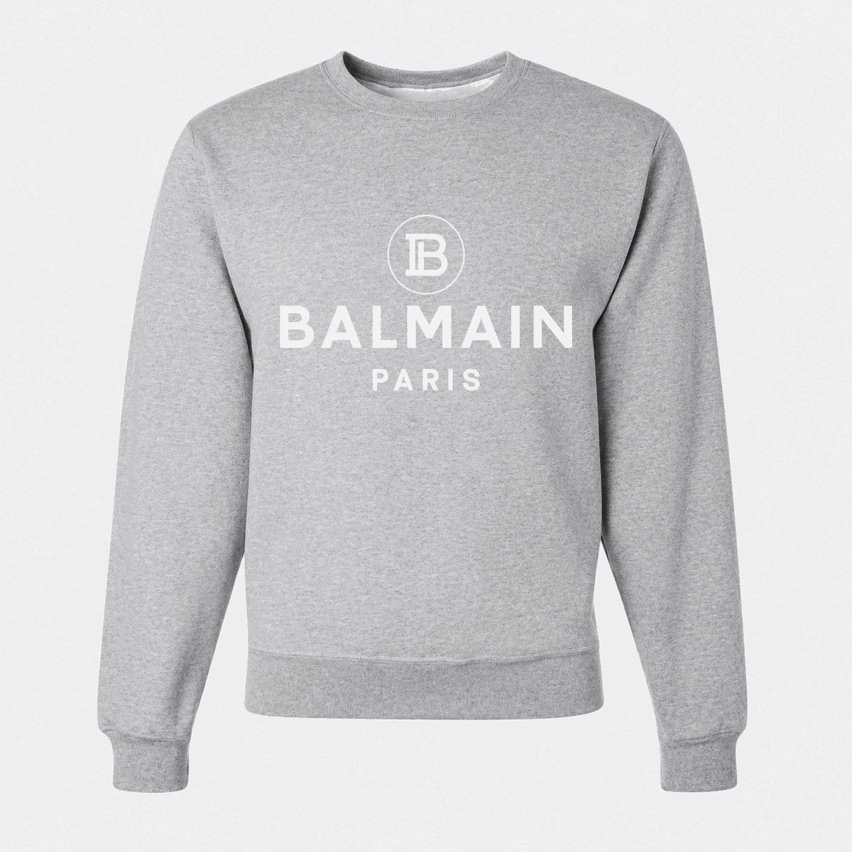 Men's Balmain Paris White Logo Crewneck Sweatshirt - Gray