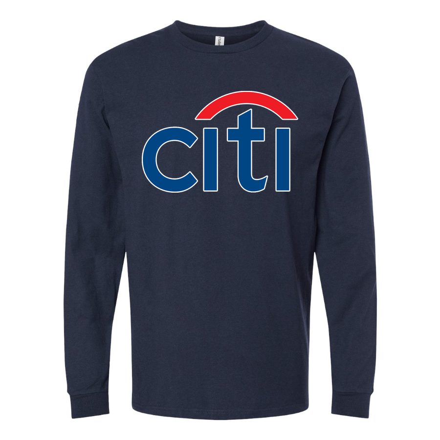 Men's citi bank Logo Long sleeves Cotton Blend T-Shirt - Navy
