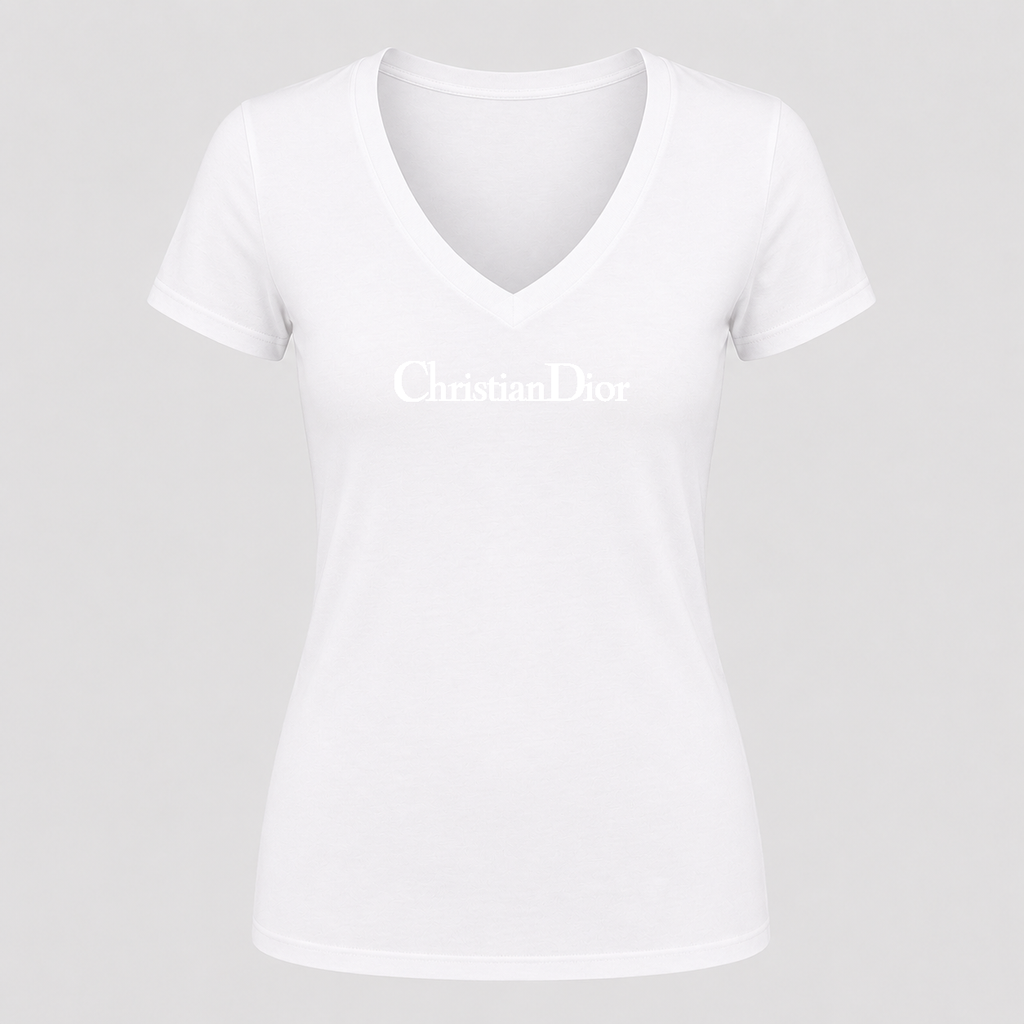 Women's Dior White Design V Neck T-Shirt in white