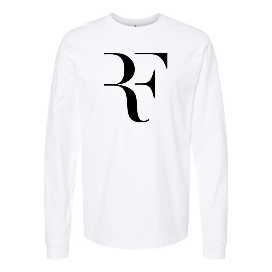 Men's Roger-Federer-logo-black Long sleeves Cotton Blend T-Shirt - White