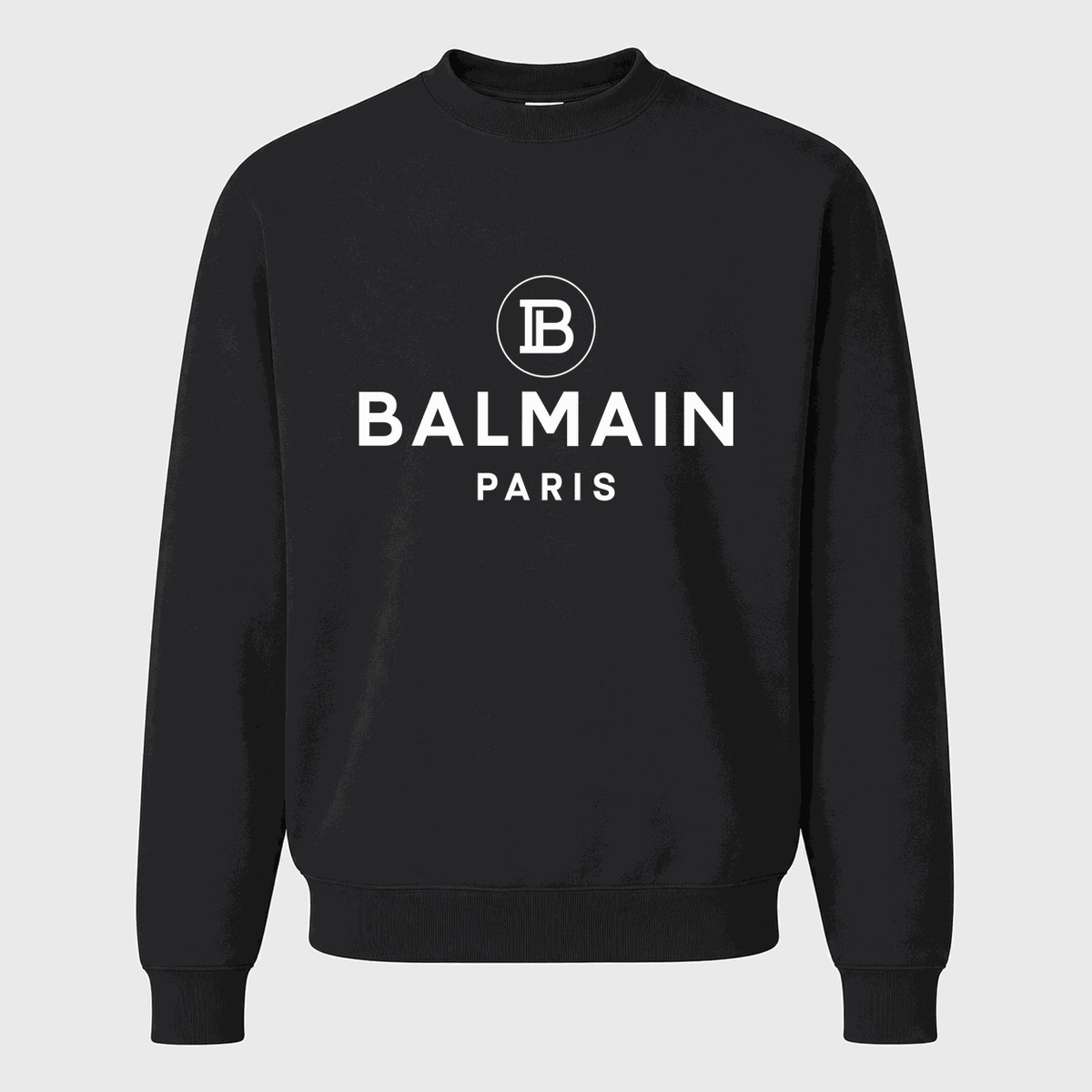 Men's Balmain Paris White Logo Crewneck Sweatshirt - Black
