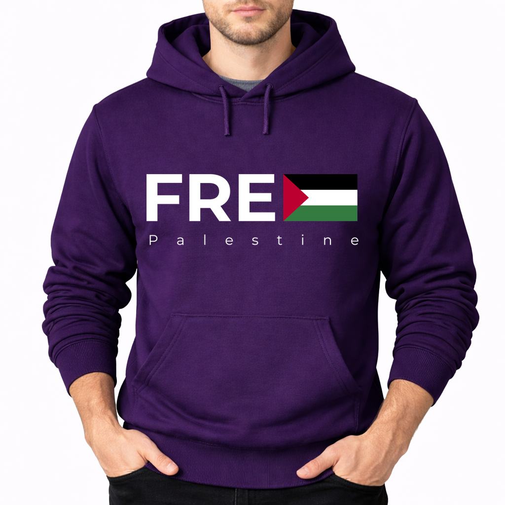Men's Palestine White Pullover Hoodie - Purple
