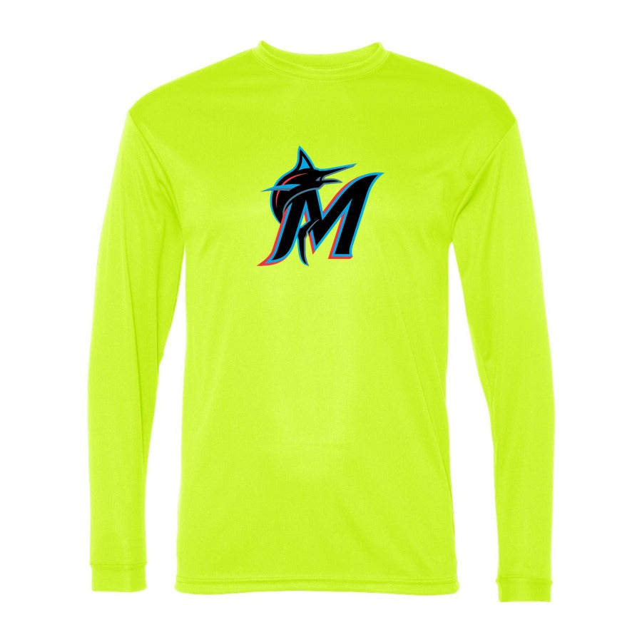 Men's Miami Marlins Polyester Long Sleeve T-Shirt - Safety Yellow