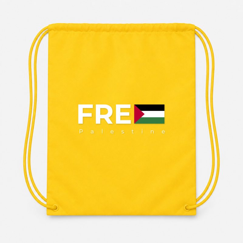 Free Palestine White Drawstring Bag - Yellow
