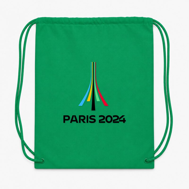Paris 2024 Olympics Black Drawstring Bag - Green