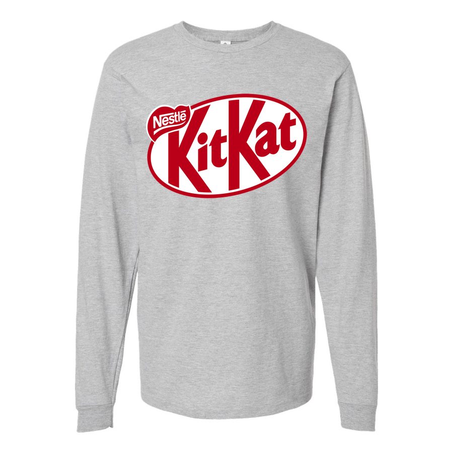 Men's Kit-Kat-Logo-food-1536x864 Long sleeves Cotton Blend T-Shirt - Gray
