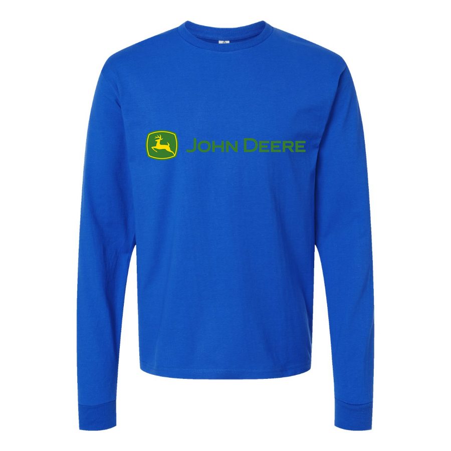 Men's John-Deere-Logo-Design Long sleeves Cotton Blend T-Shirt - Blue