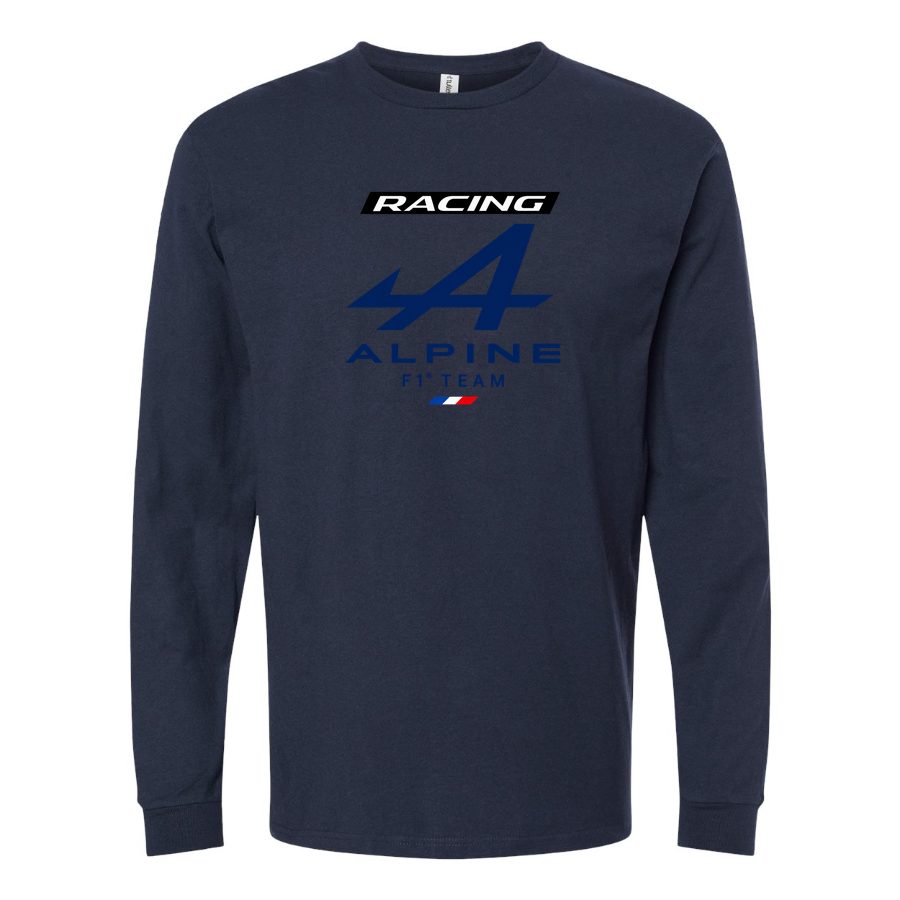 Men's Alpine F1 Team Long sleeves Cotton Blend T-Shirt - Navy