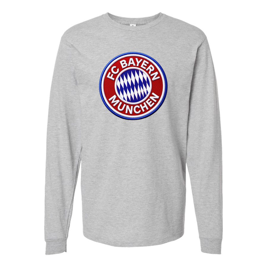 Men's FC Bayern Munich Soccer Embroidery Logo Long sleeves Cotton Blend T-Shirt - Gray