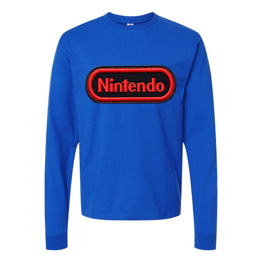 Men's Nintendo Embroidery Logo Long sleeves Cotton Blend T-Shirt - Blue