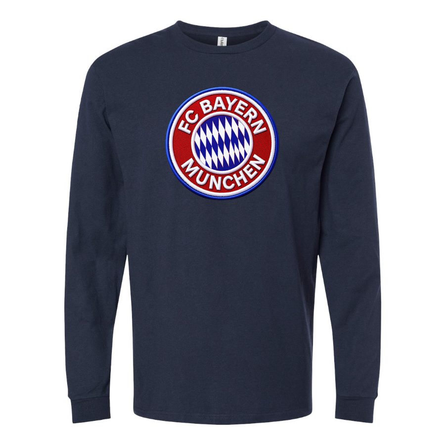 Men's FC Bayern Munich Soccer Embroidery Logo Long sleeves Cotton Blend T-Shirt - Navy