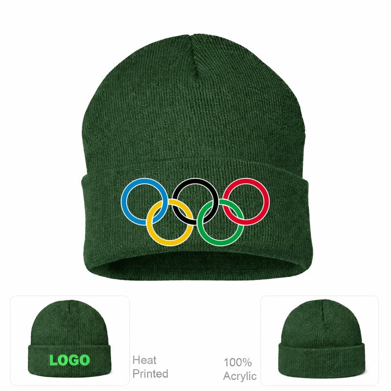 Olympic Ring Black Logo Forest Green Beanie Hat