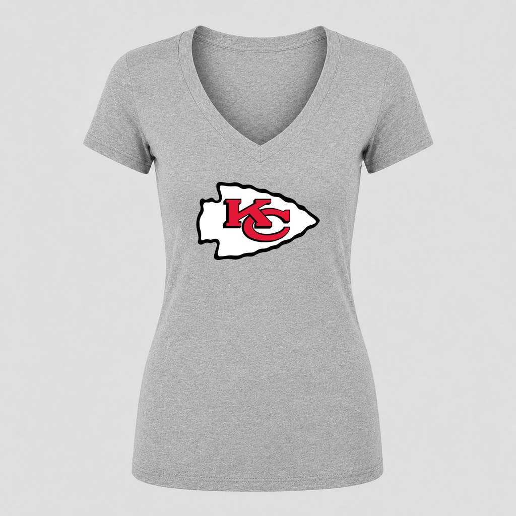 Women's Kansas City Chiefs V Neck T-Shirt in gray