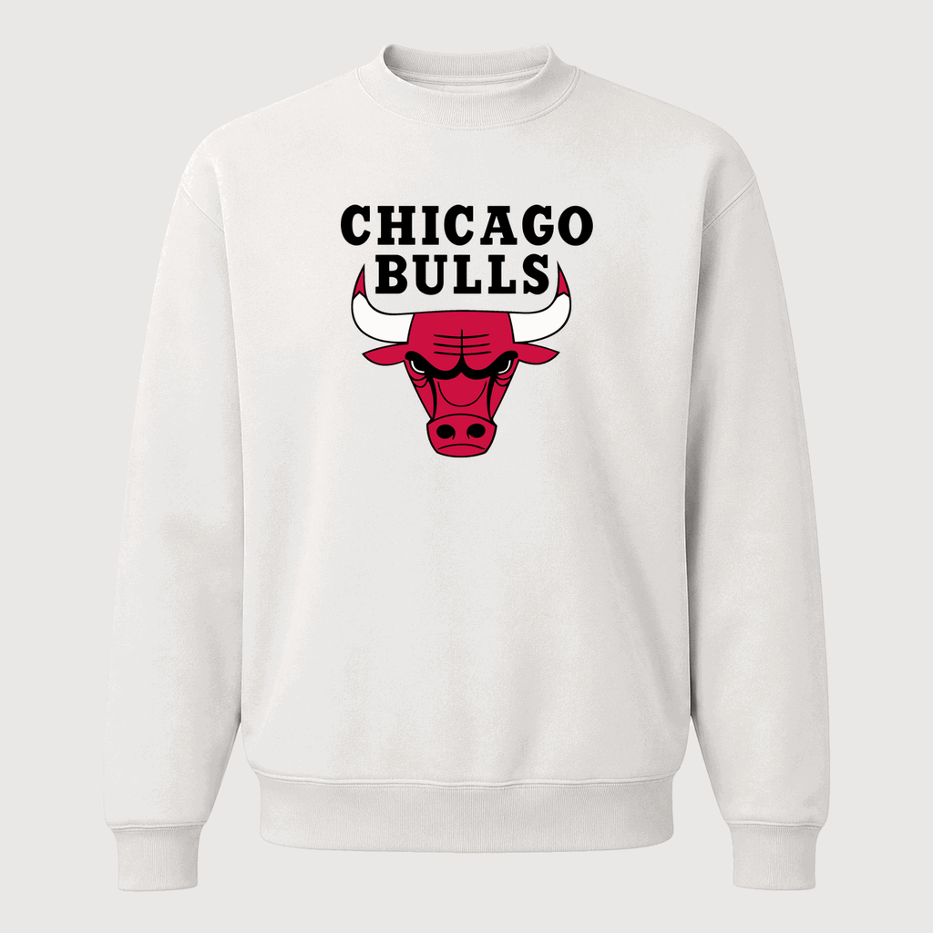 Men's Chicago Bulls Black Logo Crewneck Sweatshirt - White