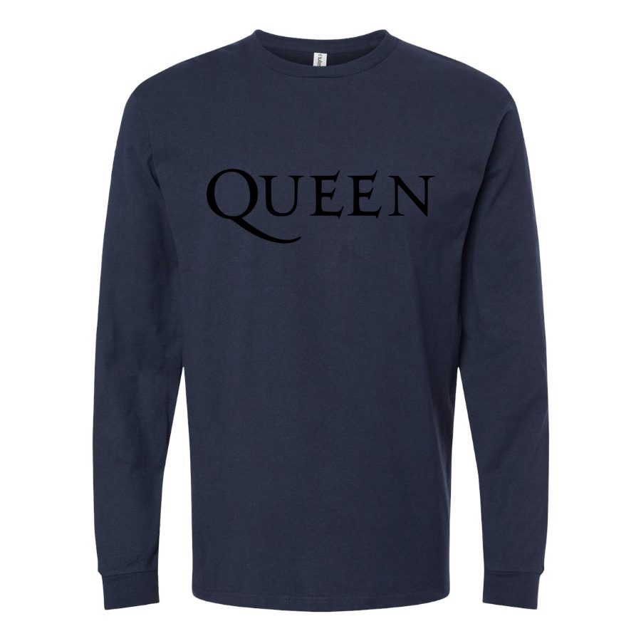 Men's Queen-Logo Long sleeves Cotton Blend T-Shirt - Navy