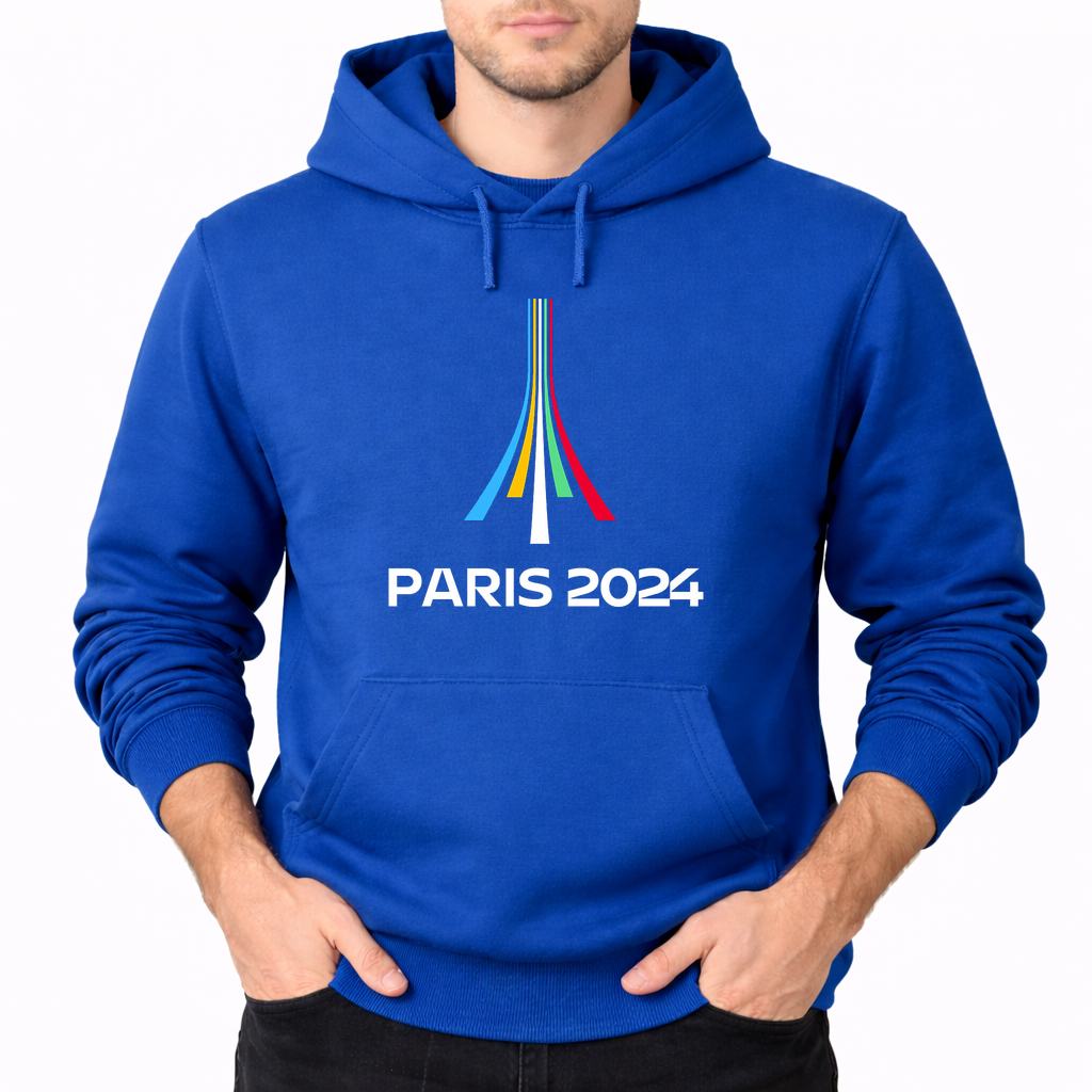 Men's Paris-2024-Olympics--white Pullover Hoodie - Blue
