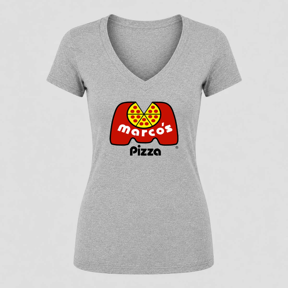 Women's Marco’s Pizza V Neck T-Shirt in gray