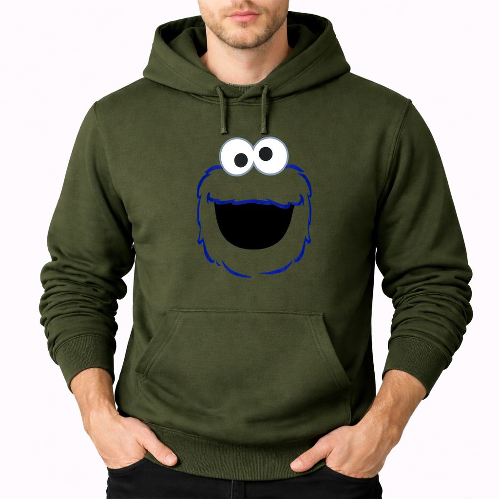 Men's Cookie Monster Pullover Hoodie - Army Green