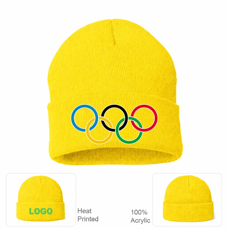 Olympic Ring Black Logo Yellow Beanie Hat