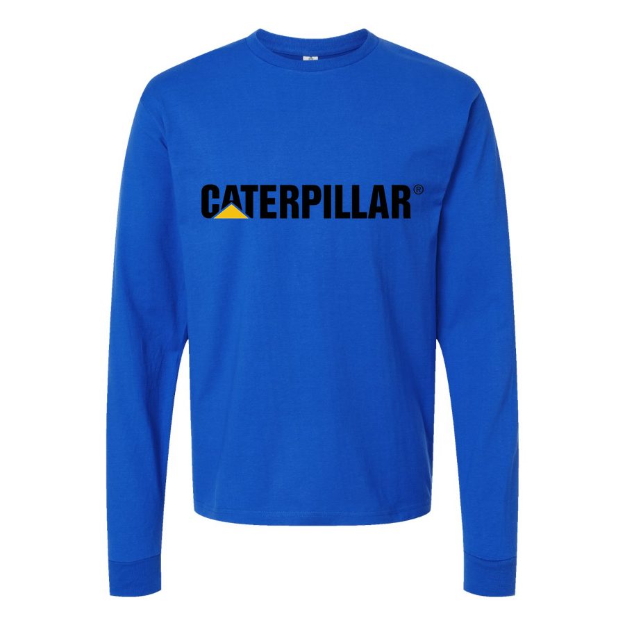 Men's Caterpillar-Logo Black Long sleeves Cotton Blend T-Shirt - Blue