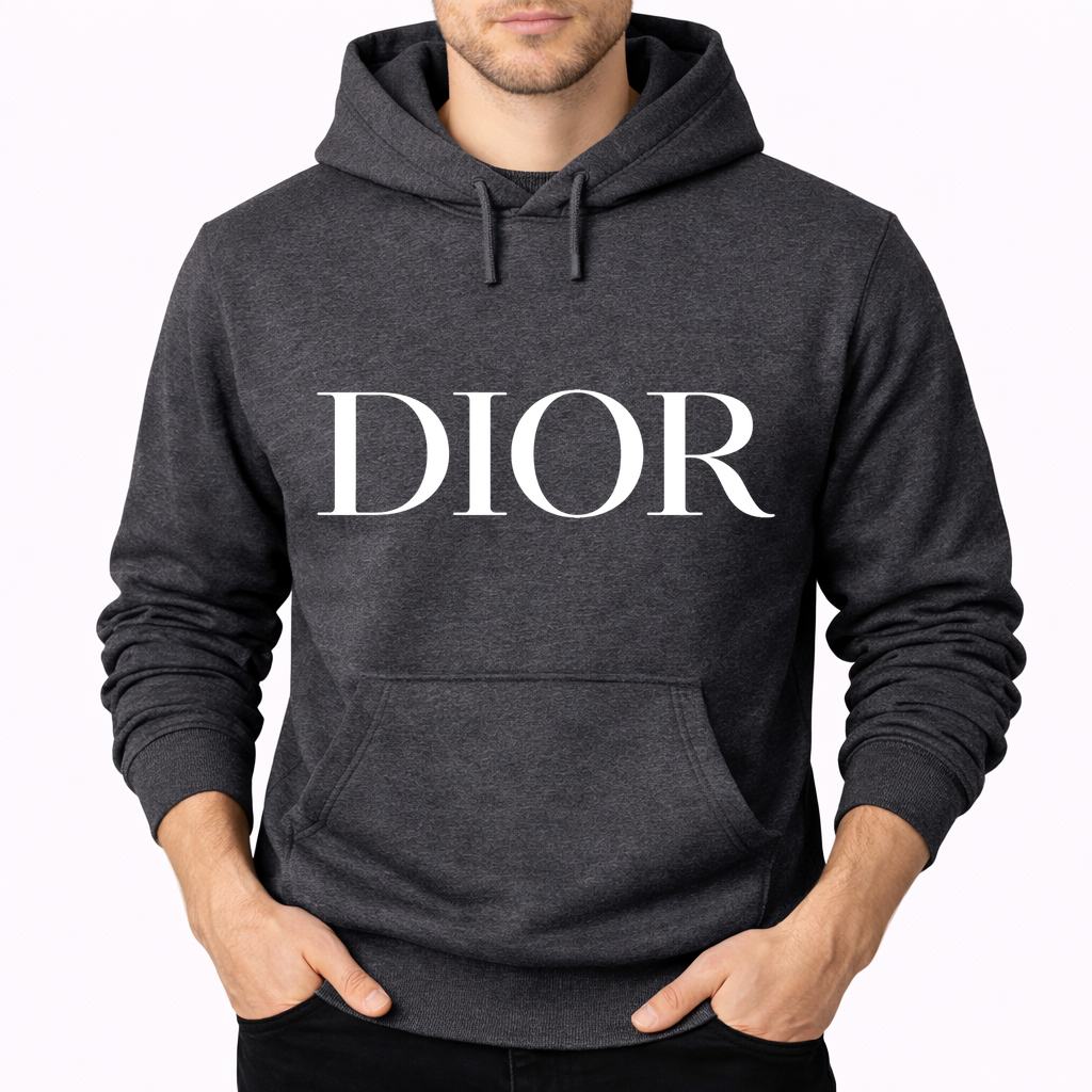 Men's Dior White Pullover Hoodie - Charcoal